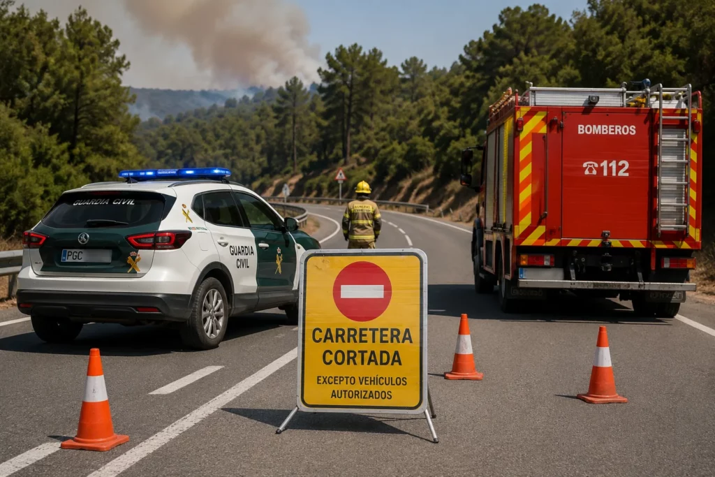Si las autoridades han cortado una carretera por un incendio forestal, nunca intentes continuar el trayecto por tu cuenta.