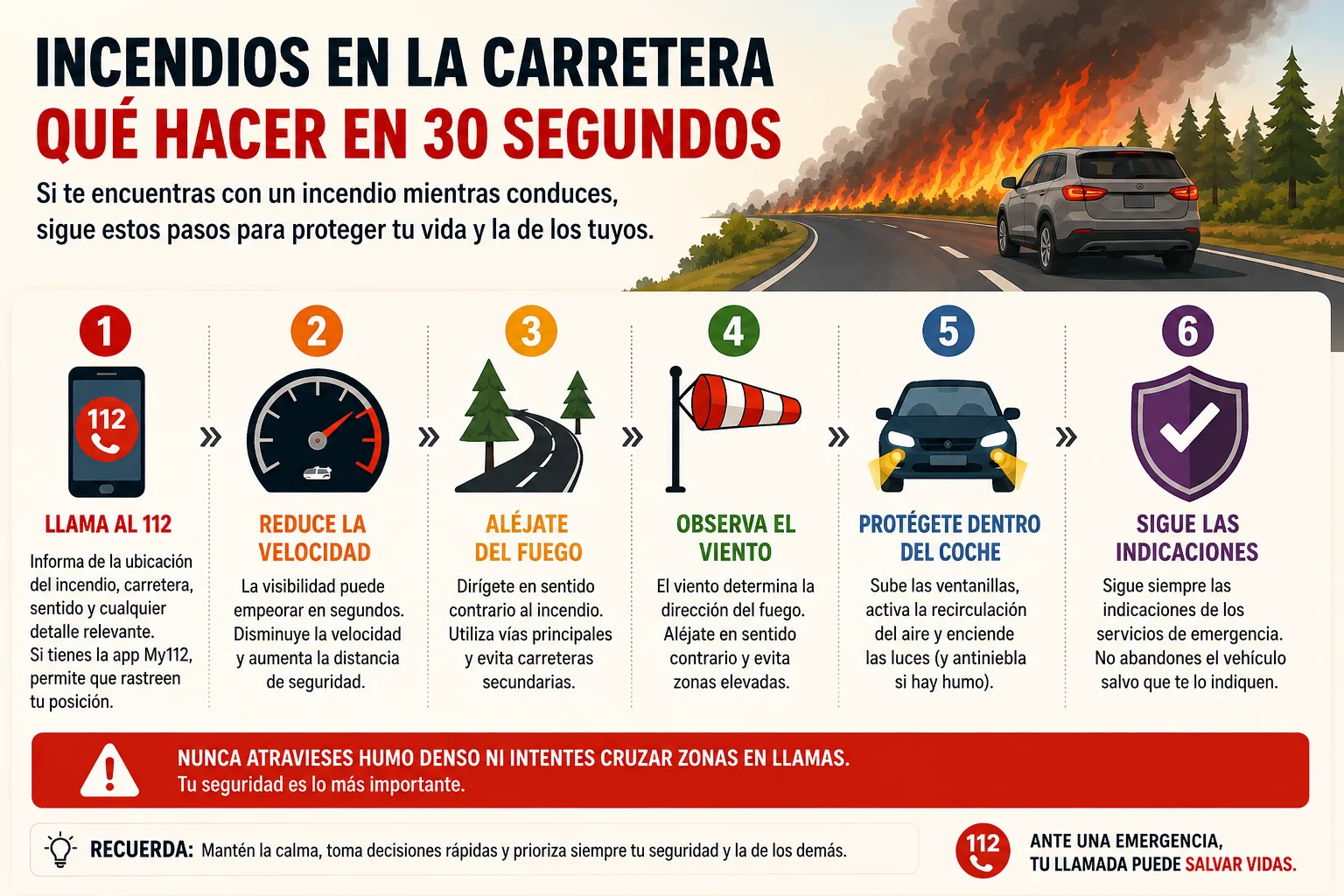 Qué hacer si te encuentras un incendio mientras conduces