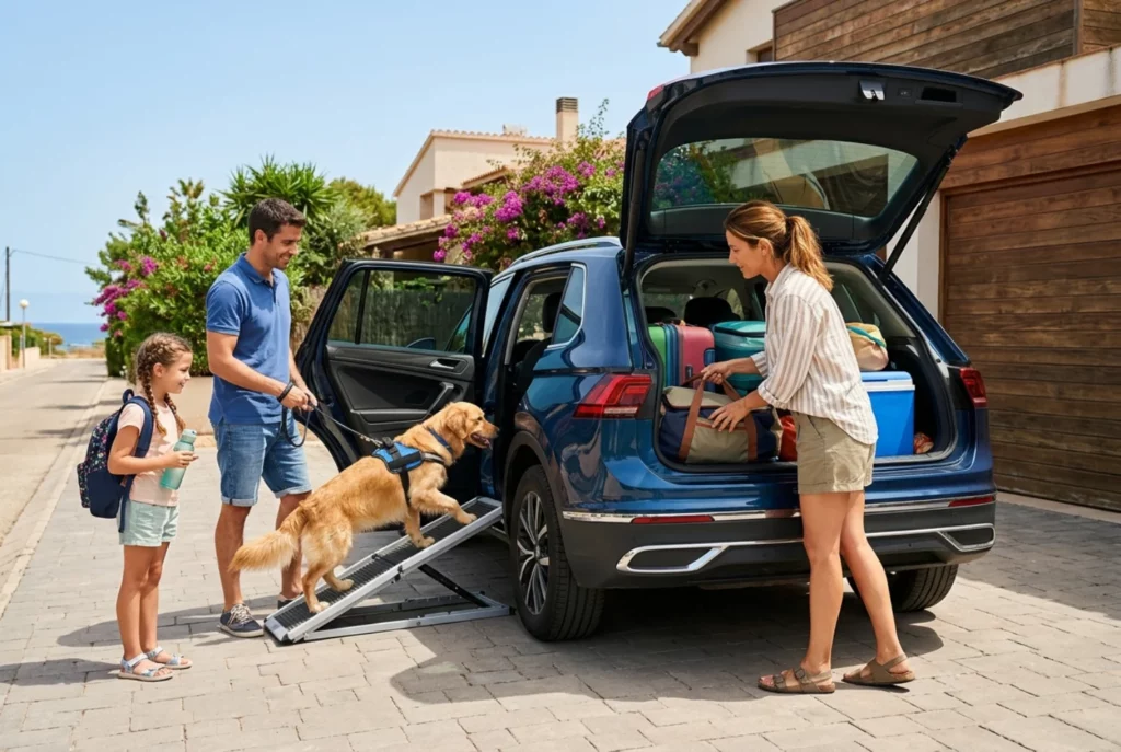 Familia prepara viaje de vacaciones junto a su perro
