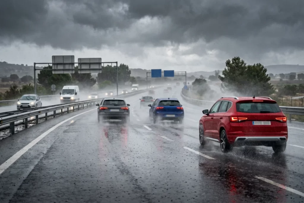 Al conducir con lluvia extrema la precaución