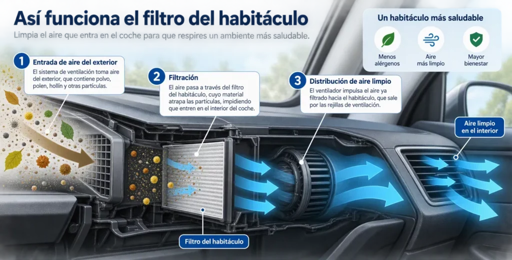 Infografía sobre el funcionamiento del filtro del habitáculo